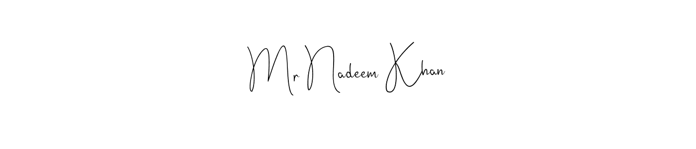 You can use this online signature creator to create a handwritten signature for the name Mr Nadeem Khan. This is the best online autograph maker. Mr Nadeem Khan signature style 4 images and pictures png