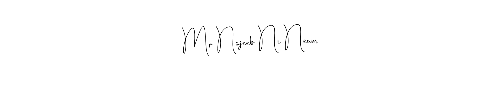 The best way (Andilay-7BmLP) to make a short signature is to pick only two or three words in your name. The name Mr Najeeb Ni Neam include a total of six letters. For converting this name. Mr Najeeb Ni Neam signature style 4 images and pictures png