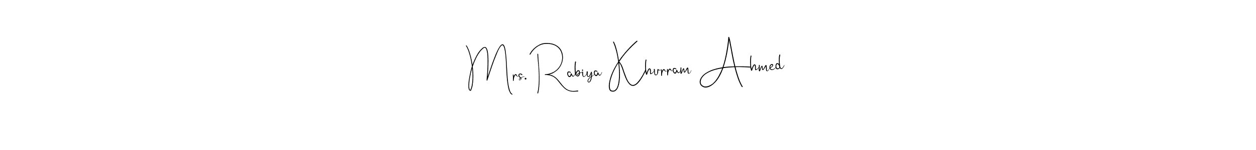 See photos of Mrs. Rabiya Khurram Ahmed official signature by Spectra . Check more albums & portfolios. Read reviews & check more about Andilay-7BmLP font. Mrs. Rabiya Khurram Ahmed signature style 4 images and pictures png