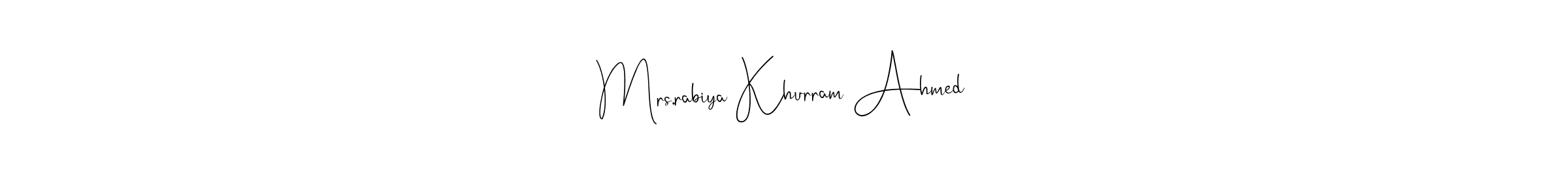 See photos of Mrs.rabiya Khurram Ahmed official signature by Spectra . Check more albums & portfolios. Read reviews & check more about Andilay-7BmLP font. Mrs.rabiya Khurram Ahmed signature style 4 images and pictures png