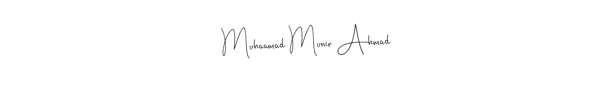 Andilay-7BmLP is a professional signature style that is perfect for those who want to add a touch of class to their signature. It is also a great choice for those who want to make their signature more unique. Get Muhaamad Munir Ahmad name to fancy signature for free. Muhaamad Munir Ahmad signature style 4 images and pictures png