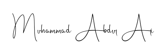 A sleek calligraphic signature for name Muhammad Abdul Ali utilizing Andilay-7BmLP styling. Great for adding personal signatures to photos and art. Muhammad Abdul Ali signature style 4 images and pictures png
