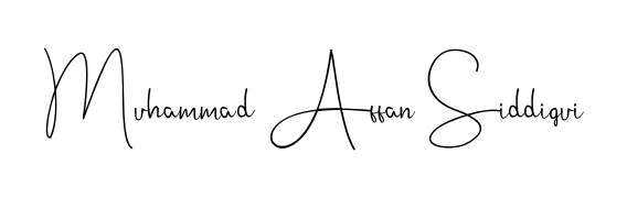 A modern signature idea for name Muhammad Affan Siddiqui using Andilay-7BmLP font. Clean strokes and elegant curves make it stand out instantly. Muhammad Affan Siddiqui signature style 4 images and pictures png