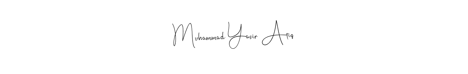 How to make Muhammad Yasir Atiq name signature. Use Andilay-7BmLP style for creating short signs online. This is the latest handwritten sign. Muhammad Yasir Atiq signature style 4 images and pictures png