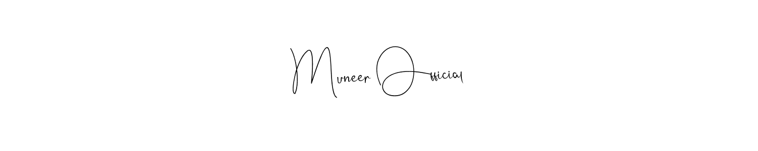 How to make Muneer Official name signature. Use Andilay-7BmLP style for creating short signs online. This is the latest handwritten sign. Muneer Official signature style 4 images and pictures png