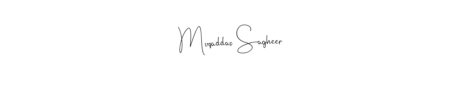 Andilay-7BmLP is a professional signature style that is perfect for those who want to add a touch of class to their signature. It is also a great choice for those who want to make their signature more unique. Get Muqaddas Sagheer name to fancy signature for free. Muqaddas Sagheer signature style 4 images and pictures png