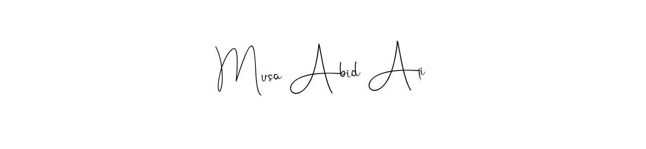 The best way (Andilay-7BmLP) to make a short signature is to pick only two or three words in your name. The name Musa Abid Ali include a total of six letters. For converting this name. Musa Abid Ali signature style 4 images and pictures png