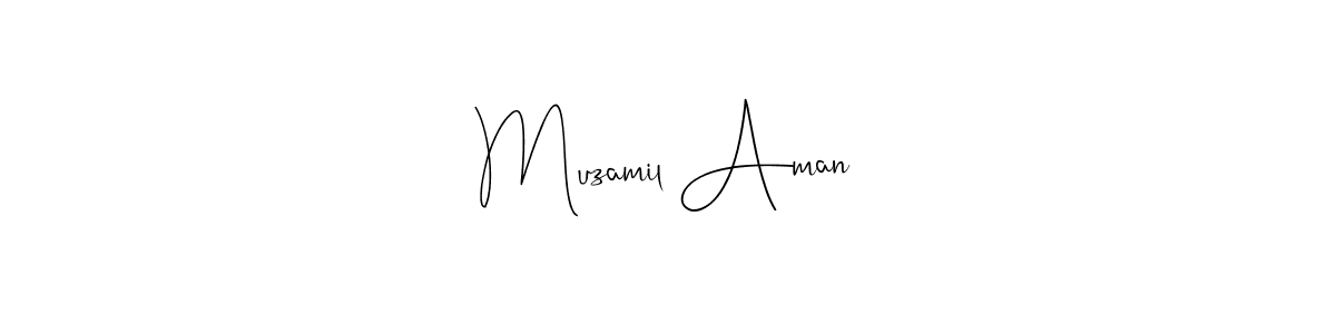 How to make Muzamil Aman name signature. Use Andilay-7BmLP style for creating short signs online. This is the latest handwritten sign. Muzamil Aman signature style 4 images and pictures png
