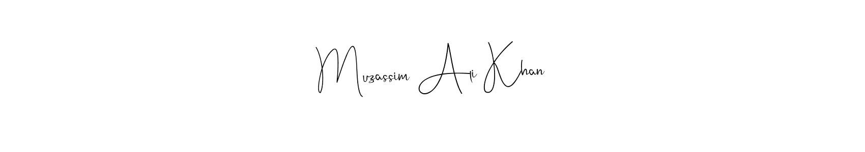 How to make Muzassim Ali Khan name signature. Use Andilay-7BmLP style for creating short signs online. This is the latest handwritten sign. Muzassim Ali Khan signature style 4 images and pictures png