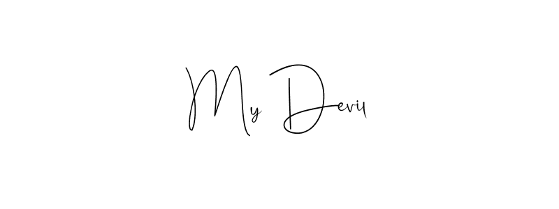 if you are searching for the best signature style for your name My Devil. so please give up your signature search. here we have designed multiple signature styles  using Andilay-7BmLP. My Devil signature style 4 images and pictures png
