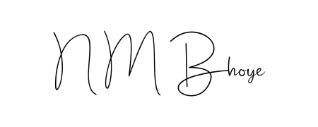 A sleek calligraphic signature for name N M Bhoye utilizing Andilay-7BmLP styling. Great for adding personal signatures to photos and art. N M Bhoye signature style 4 images and pictures png