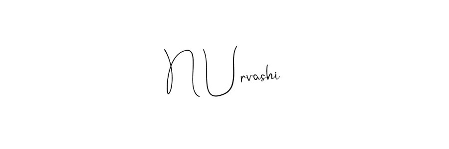 if you are searching for the best signature style for your name N Urvashi. so please give up your signature search. here we have designed multiple signature styles  using Andilay-7BmLP. N Urvashi signature style 4 images and pictures png