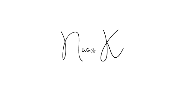if you are searching for the best signature style for your name Naaz K. so please give up your signature search. here we have designed multiple signature styles  using Andilay-7BmLP. Naaz K signature style 4 images and pictures png