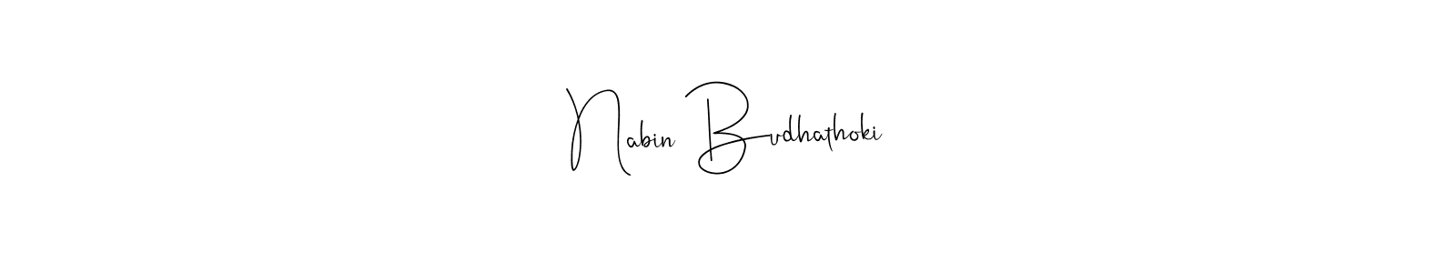Andilay-7BmLP is a professional signature style that is perfect for those who want to add a touch of class to their signature. It is also a great choice for those who want to make their signature more unique. Get Nabin Budhathoki name to fancy signature for free. Nabin Budhathoki signature style 4 images and pictures png