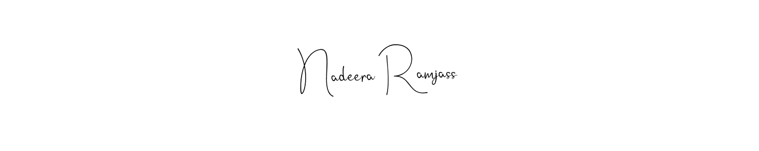 This is the best signature style for the Nadeera Ramjass name. Also you like these signature font (Andilay-7BmLP). Mix name signature. Nadeera Ramjass signature style 4 images and pictures png