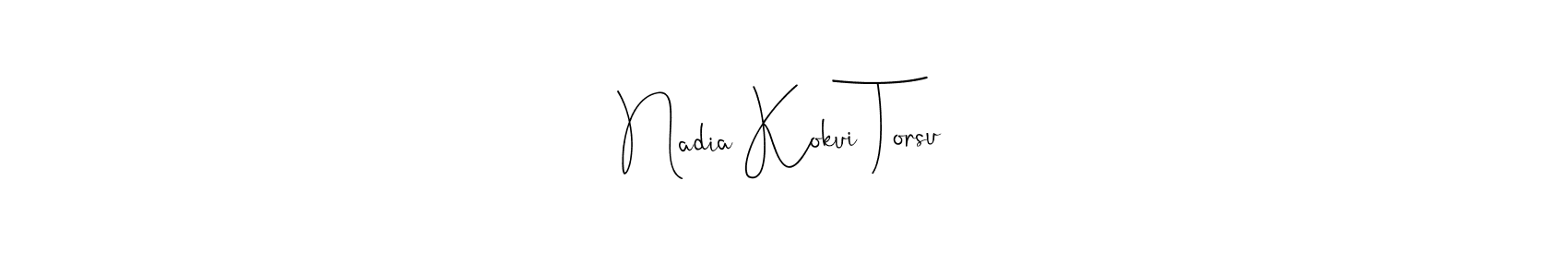 How to make Nadia Kokui Torsu name signature. Use Andilay-7BmLP style for creating short signs online. This is the latest handwritten sign. Nadia Kokui Torsu signature style 4 images and pictures png