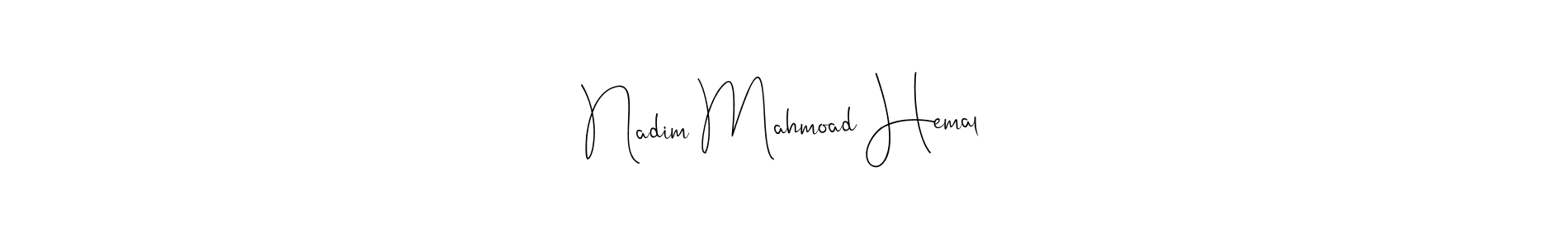 Similarly Andilay-7BmLP is the best handwritten signature design. Signature creator online .You can use it as an online autograph creator for name Nadim Mahmoad Hemal. Nadim Mahmoad Hemal signature style 4 images and pictures png