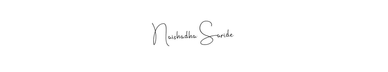 Andilay-7BmLP is a professional signature style that is perfect for those who want to add a touch of class to their signature. It is also a great choice for those who want to make their signature more unique. Get Naishadha Saride name to fancy signature for free. Naishadha Saride signature style 4 images and pictures png