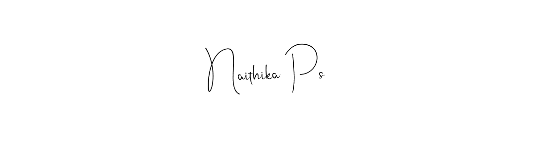 if you are searching for the best signature style for your name Naithika Ps. so please give up your signature search. here we have designed multiple signature styles  using Andilay-7BmLP. Naithika Ps signature style 4 images and pictures png