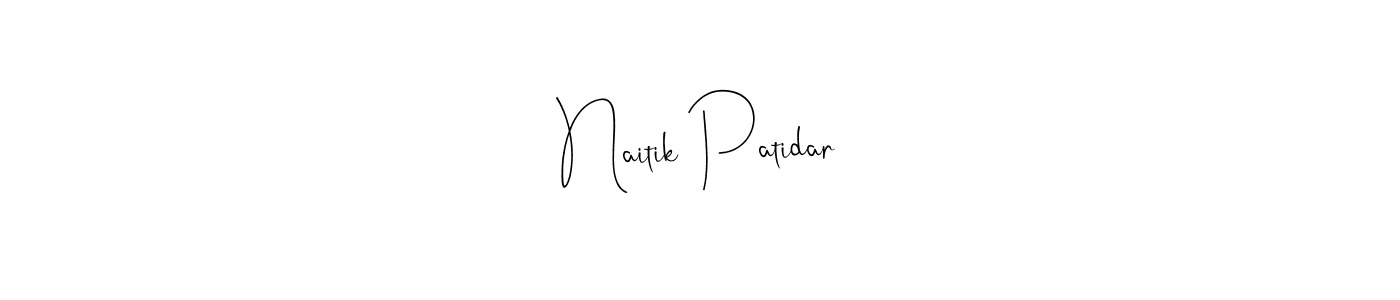 The best way (Andilay-7BmLP) to make a short signature is to pick only two or three words in your name. The name Naitik Patidar include a total of six letters. For converting this name. Naitik Patidar signature style 4 images and pictures png