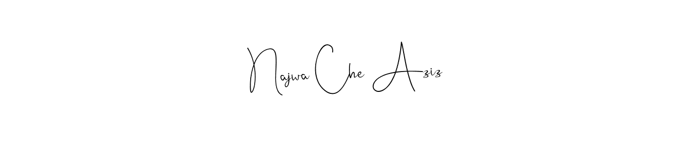 How to make Najwa Che Aziz name signature. Use Andilay-7BmLP style for creating short signs online. This is the latest handwritten sign. Najwa Che Aziz signature style 4 images and pictures png
