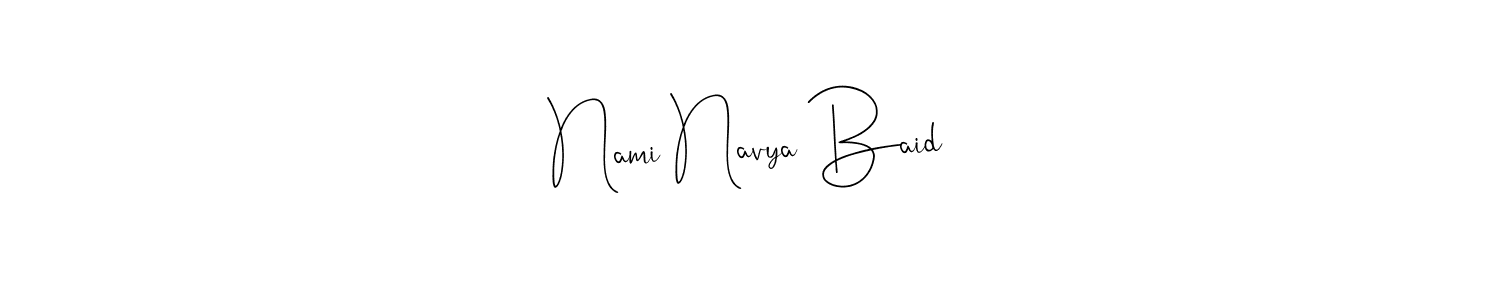 Andilay-7BmLP is a professional signature style that is perfect for those who want to add a touch of class to their signature. It is also a great choice for those who want to make their signature more unique. Get Nami Navya Baid name to fancy signature for free. Nami Navya Baid signature style 4 images and pictures png