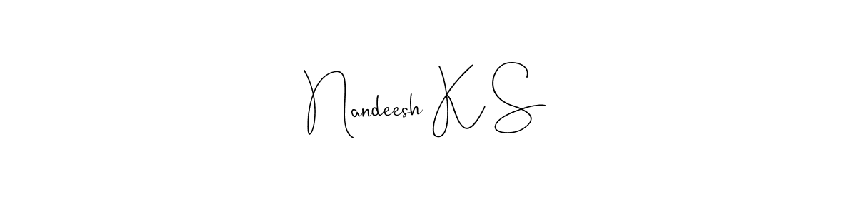 if you are searching for the best signature style for your name Nandeesh K S. so please give up your signature search. here we have designed multiple signature styles  using Andilay-7BmLP. Nandeesh K S signature style 4 images and pictures png