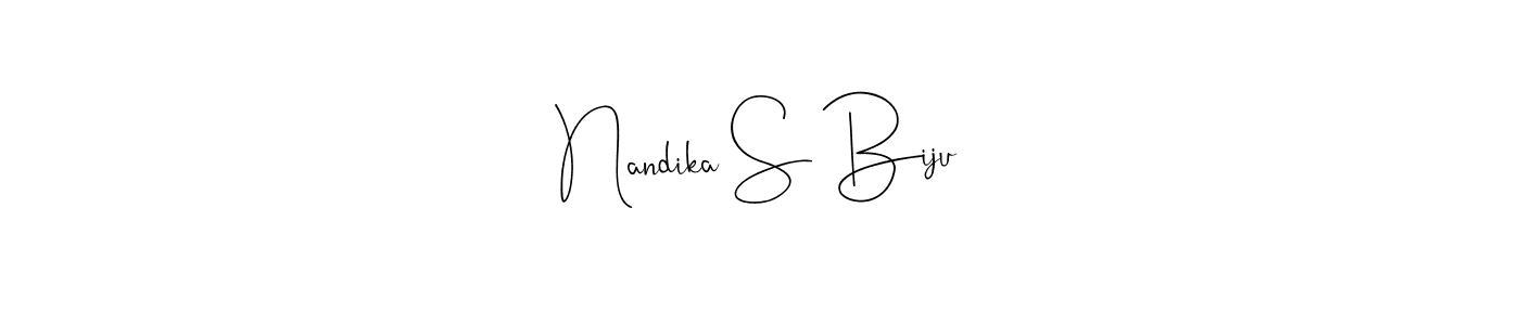 if you are searching for the best signature style for your name Nandika S Biju. so please give up your signature search. here we have designed multiple signature styles  using Andilay-7BmLP. Nandika S Biju signature style 4 images and pictures png
