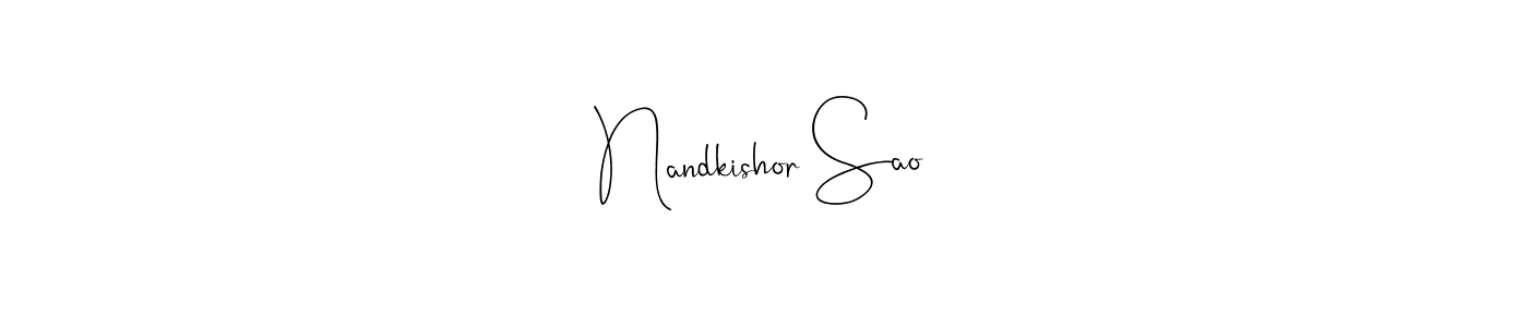 How to make Nandkishor Sao name signature. Use Andilay-7BmLP style for creating short signs online. This is the latest handwritten sign. Nandkishor Sao signature style 4 images and pictures png