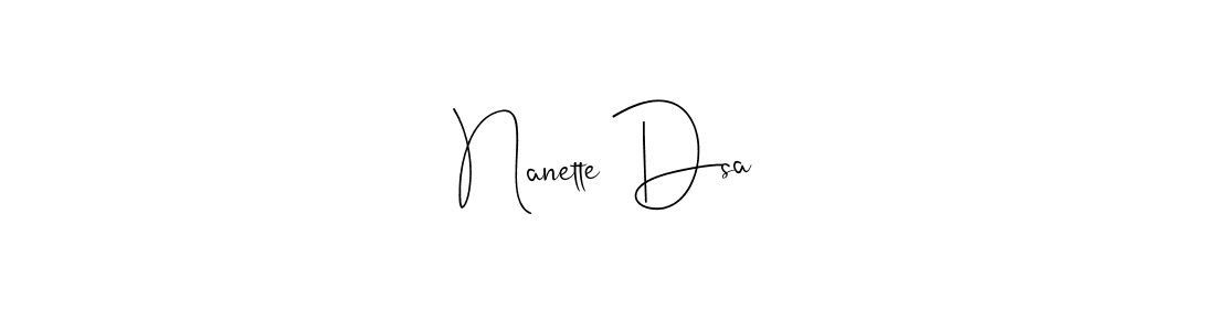 How to make Nanette Dsa name signature. Use Andilay-7BmLP style for creating short signs online. This is the latest handwritten sign. Nanette Dsa signature style 4 images and pictures png