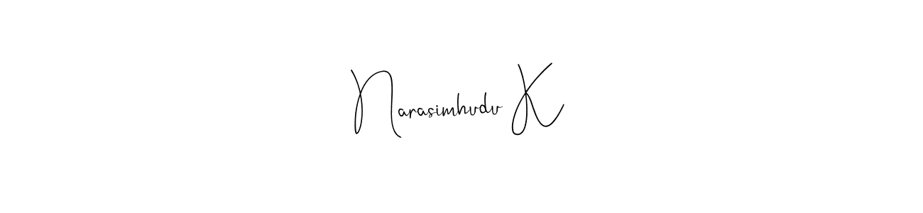 Also You can easily find your signature by using the search form. We will create Narasimhudu K name handwritten signature images for you free of cost using Andilay-7BmLP sign style. Narasimhudu K signature style 4 images and pictures png