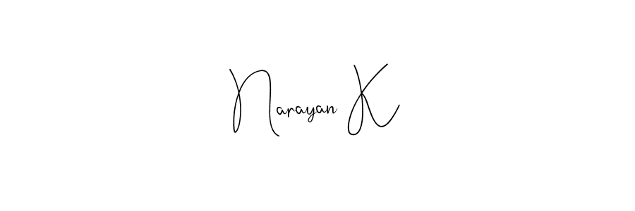if you are searching for the best signature style for your name Narayan K. so please give up your signature search. here we have designed multiple signature styles  using Andilay-7BmLP. Narayan K signature style 4 images and pictures png