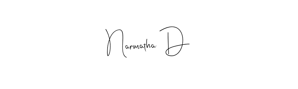 How to make Narmatha D name signature. Use Andilay-7BmLP style for creating short signs online. This is the latest handwritten sign. Narmatha D signature style 4 images and pictures png