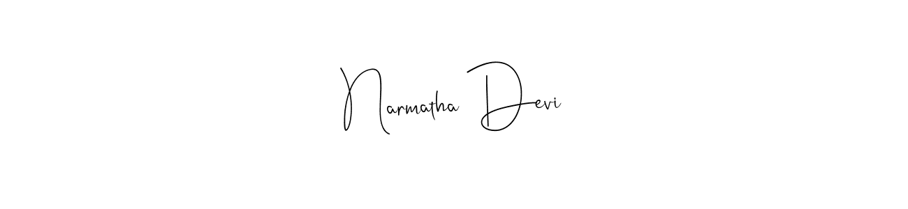 How to make Narmatha Devi name signature. Use Andilay-7BmLP style for creating short signs online. This is the latest handwritten sign. Narmatha Devi signature style 4 images and pictures png