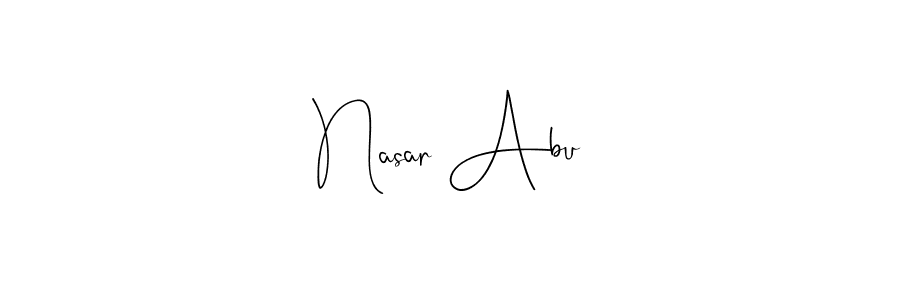 How to make Nasar Abu name signature. Use Andilay-7BmLP style for creating short signs online. This is the latest handwritten sign. Nasar Abu signature style 4 images and pictures png