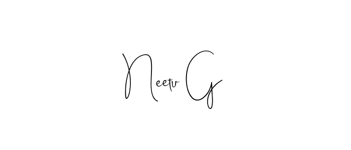 How to make Neetu G name signature. Use Andilay-7BmLP style for creating short signs online. This is the latest handwritten sign. Neetu G signature style 4 images and pictures png