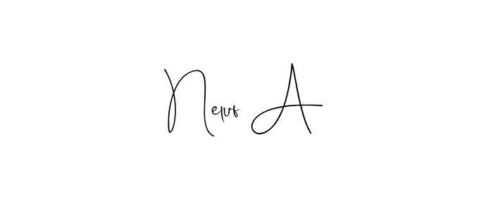 Create a beautiful signature design for name Neluf A. With this signature (Andilay-7BmLP) fonts, you can make a handwritten signature for free. Neluf A signature style 4 images and pictures png
