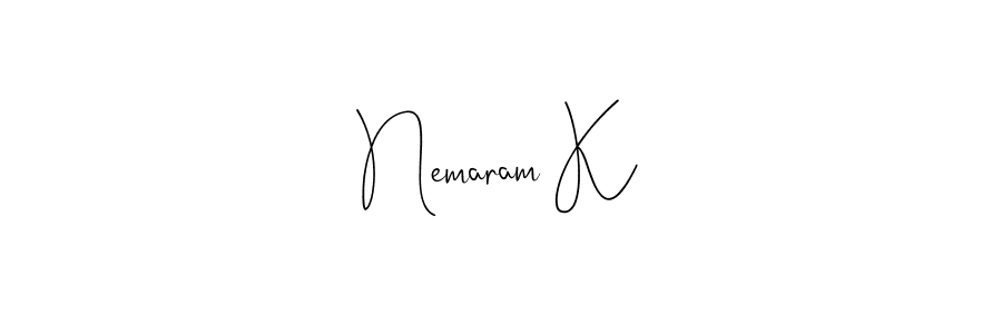 How to make Nemaram K name signature. Use Andilay-7BmLP style for creating short signs online. This is the latest handwritten sign. Nemaram K signature style 4 images and pictures png