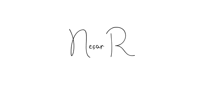 The best way (Andilay-7BmLP) to make a short signature is to pick only two or three words in your name. The name Nesar R include a total of six letters. For converting this name. Nesar R signature style 4 images and pictures png