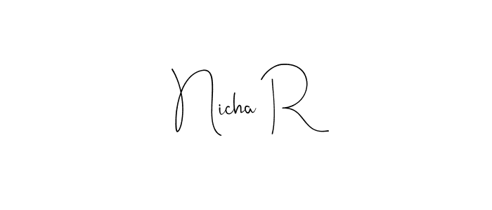 See photos of Nicha R official signature by Spectra . Check more albums & portfolios. Read reviews & check more about Andilay-7BmLP font. Nicha R signature style 4 images and pictures png