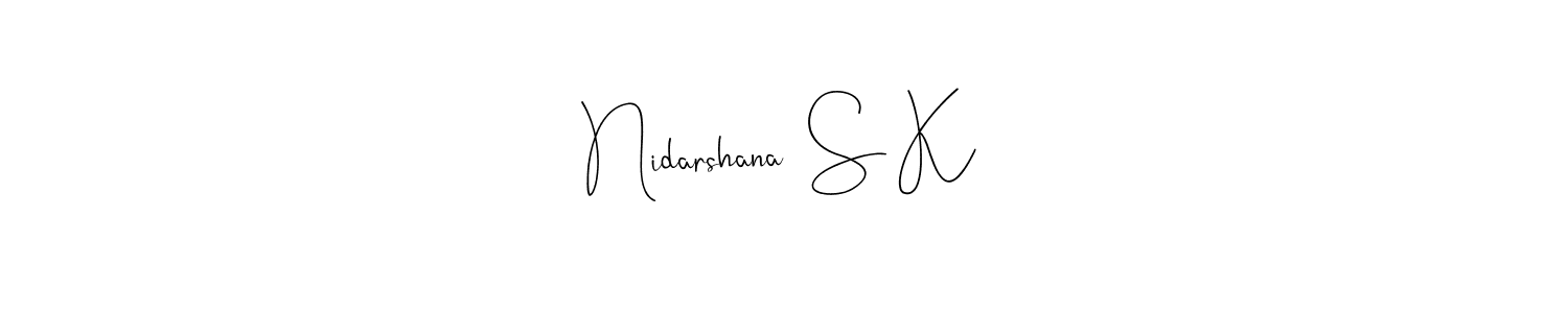 How to make Nidarshana  S K name signature. Use Andilay-7BmLP style for creating short signs online. This is the latest handwritten sign. Nidarshana  S K signature style 4 images and pictures png