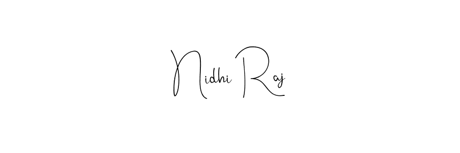How to make Nidhi Raj name signature. Use Andilay-7BmLP style for creating short signs online. This is the latest handwritten sign. Nidhi Raj signature style 4 images and pictures png