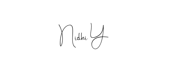 How to make Nidhi Y name signature. Use Andilay-7BmLP style for creating short signs online. This is the latest handwritten sign. Nidhi Y signature style 4 images and pictures png
