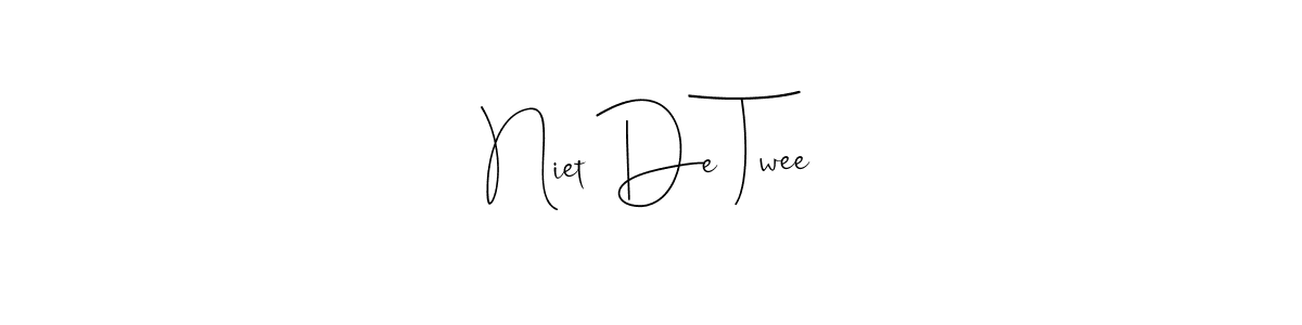 Also You can easily find your signature by using the search form. We will create Niet De Twee name handwritten signature images for you free of cost using Andilay-7BmLP sign style. Niet De Twee signature style 4 images and pictures png