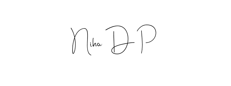 Use a signature maker to create a handwritten signature online. With this signature software, you can design (Andilay-7BmLP) your own signature for name Niha D P. Niha D P signature style 4 images and pictures png