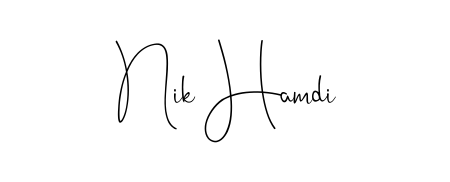 The best way (Andilay-7BmLP) to make a short signature is to pick only two or three words in your name. For converting this name Nik Hamdi. Nik Hamdi signature style 4 images and pictures png