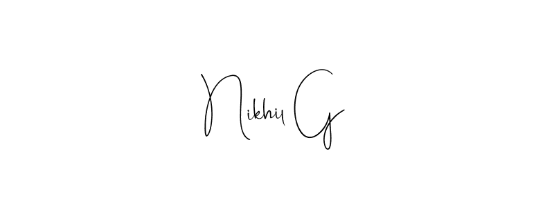 if you are searching for the best signature style for your name Nikhil G. so please give up your signature search. here we have designed multiple signature styles  using Andilay-7BmLP. Nikhil G signature style 4 images and pictures png
