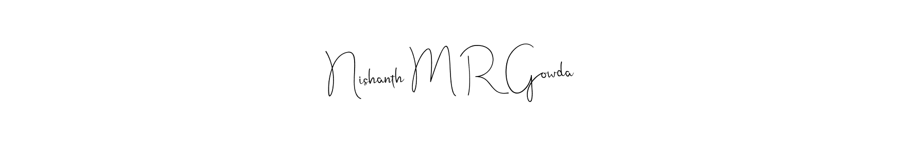 The best way (Andilay-7BmLP) to make a short signature is to pick only two or three words in your name. The name Nishanth M R Gowda include a total of six letters. For converting this name. Nishanth M R Gowda signature style 4 images and pictures png