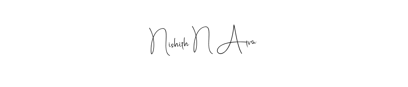 How to make Nishith N Alva name signature. Use Andilay-7BmLP style for creating short signs online. This is the latest handwritten sign. Nishith N Alva signature style 4 images and pictures png