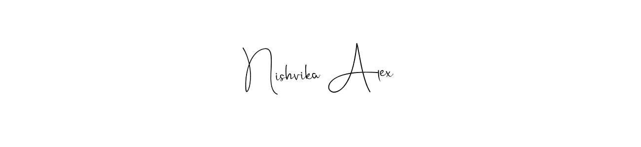 This is the best signature style for the Nishvika Alex name. Also you like these signature font (Andilay-7BmLP). Mix name signature. Nishvika Alex signature style 4 images and pictures png